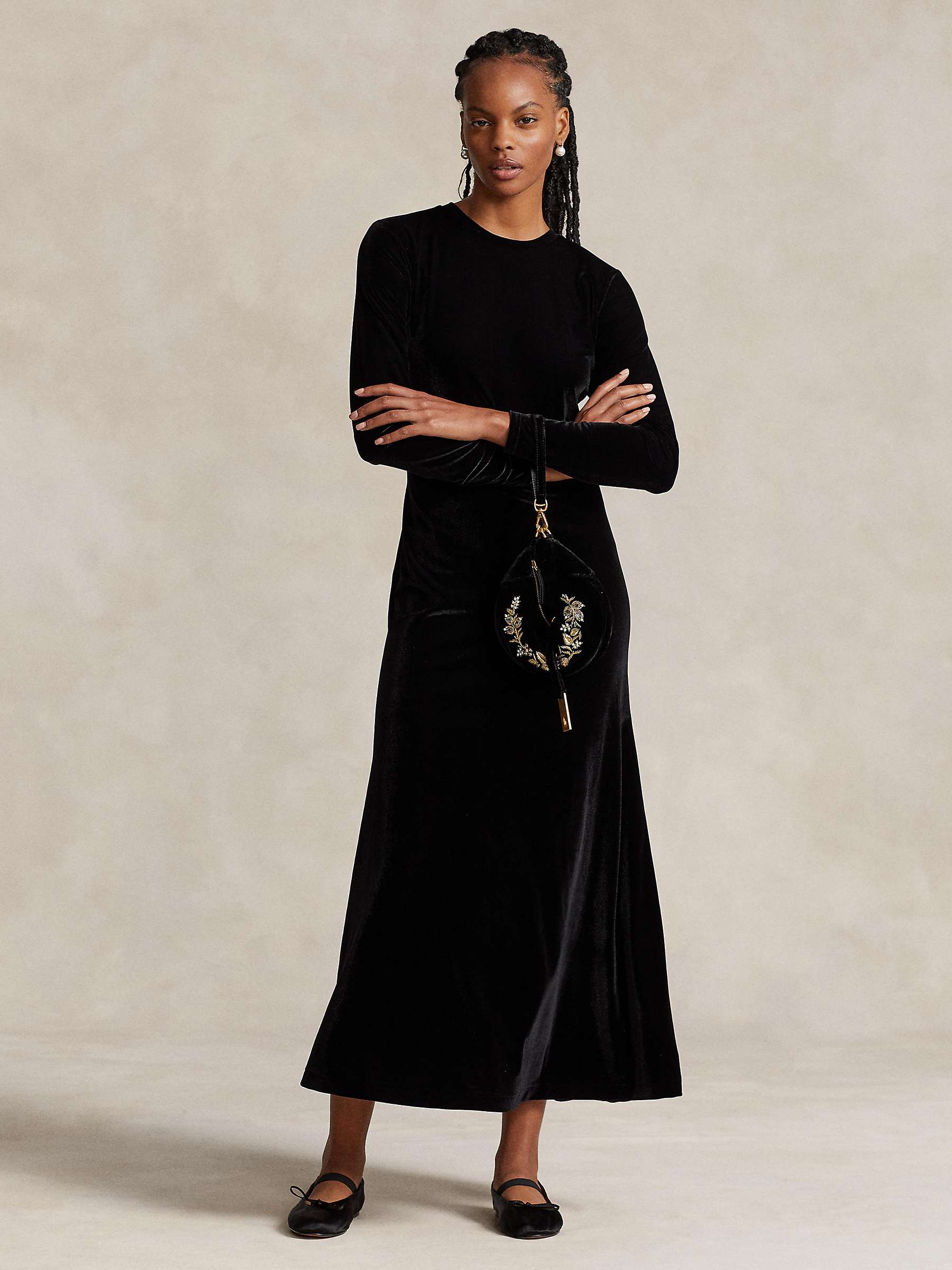 Buy Polo Ralph Lauren Velvet Maxi Dress, Black Online at johnlewis.com