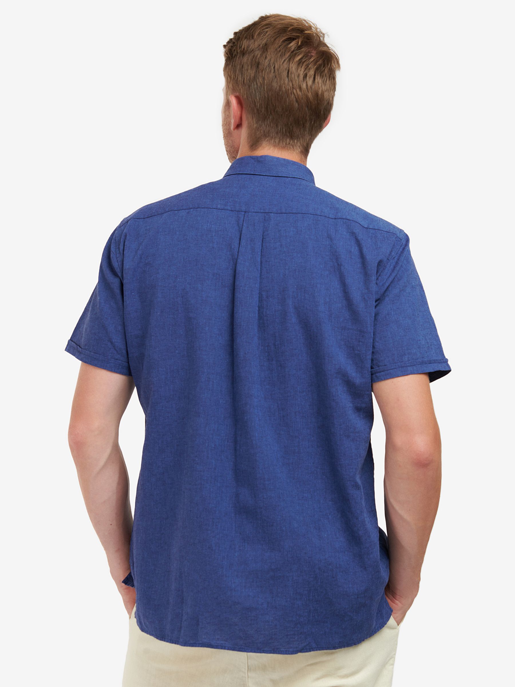 Barbour Nelson Linen Blend Short Sleeve Shirt, Indigo, XL