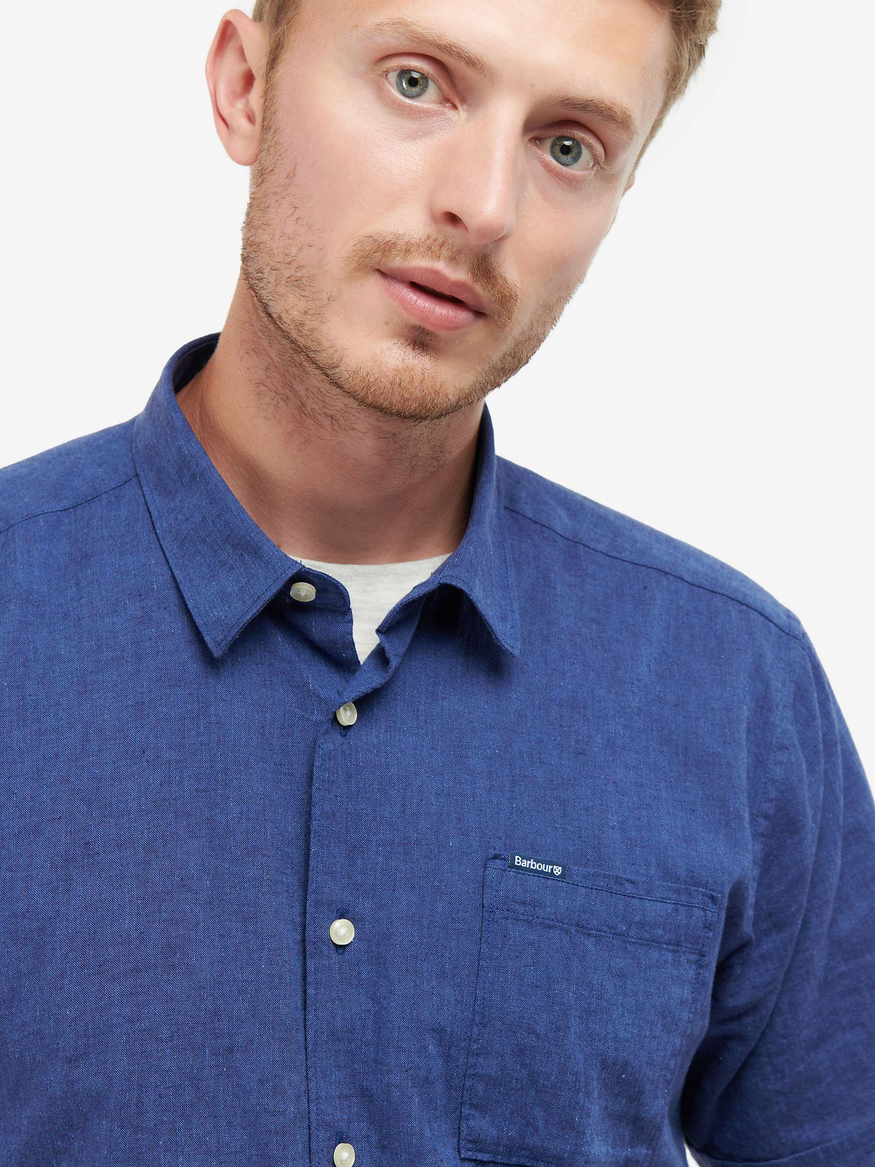 Buy Barbour Nelson Linen Blend Short Sleeve Shirt, Indigo Online at johnlewis.com