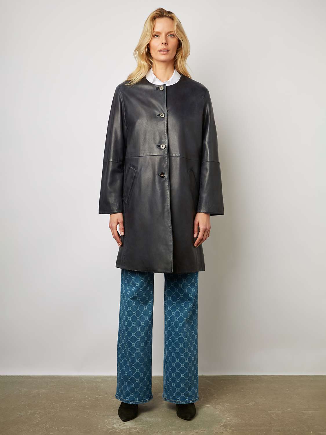 Buy Gerard Darel Jemima Long Leather Coat, Navy Online at johnlewis.com