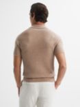 Reiss Mortimer Wool Open Neck Ribbed Polo, Camel