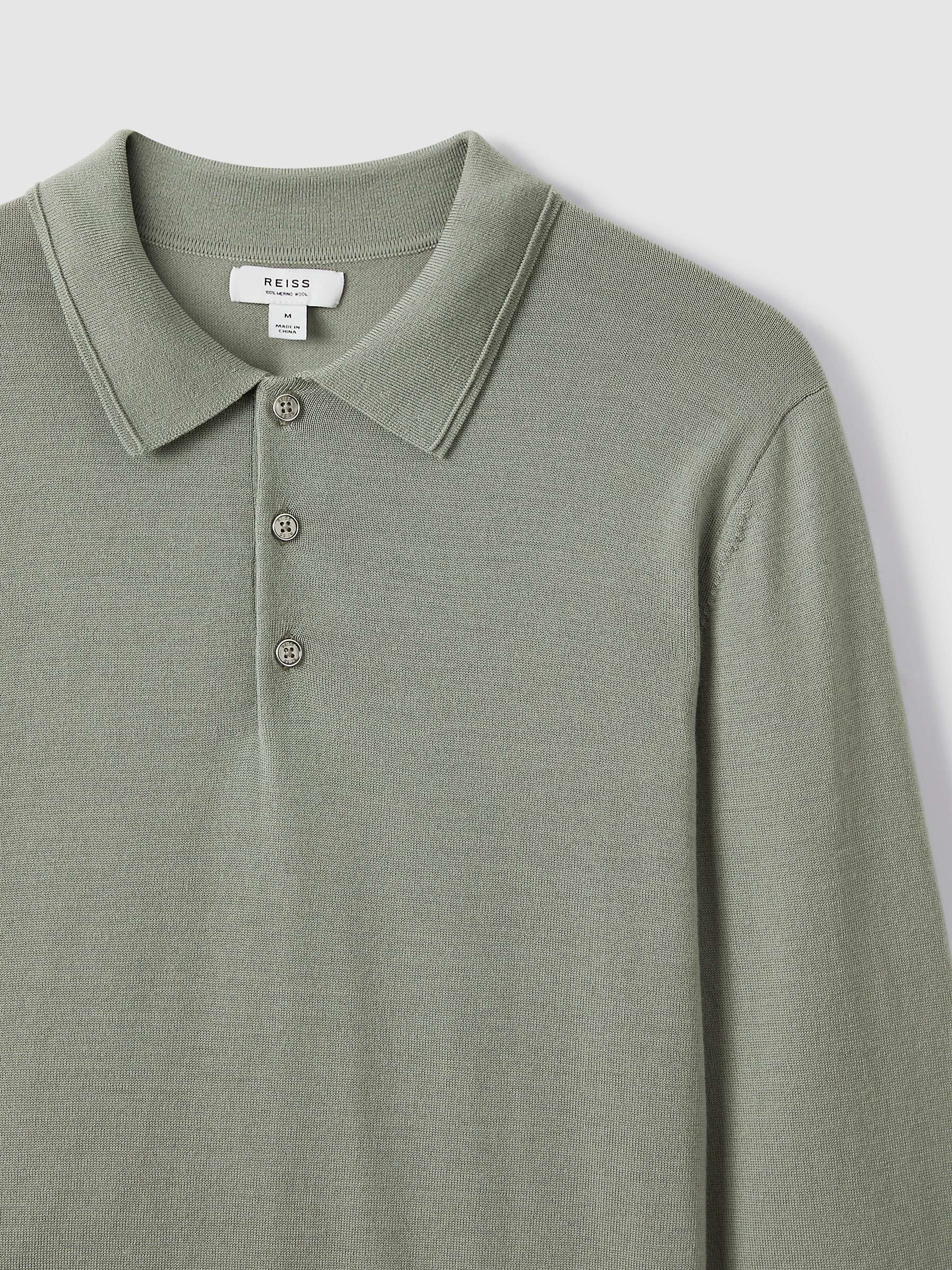 Buy Reiss Trafford Long Sleeve Merino Button Polo Shirt, Pistachio Online at johnlewis.com