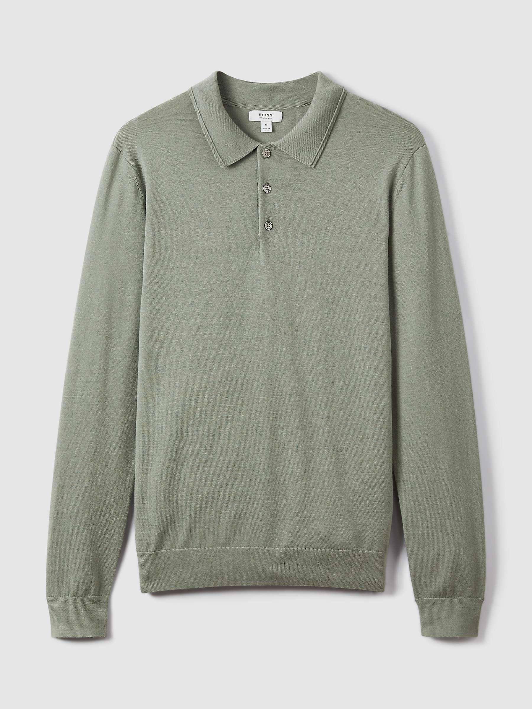 Buy Reiss Trafford Long Sleeve Merino Button Polo Shirt, Pistachio Online at johnlewis.com