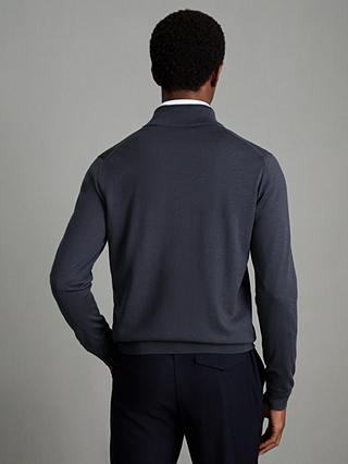 Reiss Hampshire Long Sleeve Merino Zip Through Jumper, Smoke Blue