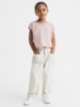 Reiss Kids' Terry Cotton Cropped T-Shirt, Pale Pink