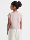 Reiss Kids' Terry Cotton Cropped T-Shirt, Pale Pink