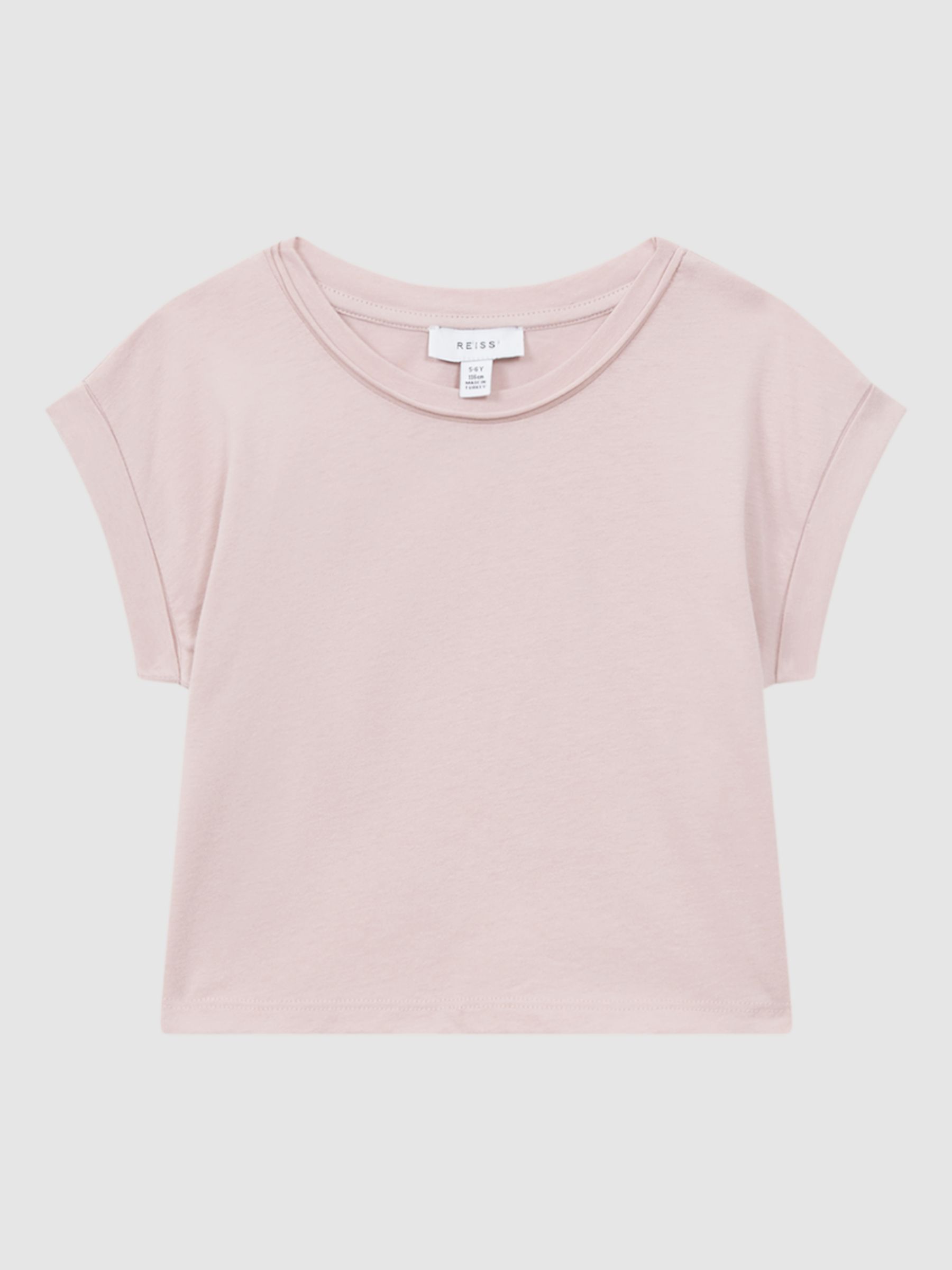 Reiss Kids' Terry Cotton Cropped T-Shirt, Pale Pink at John Lewis ...