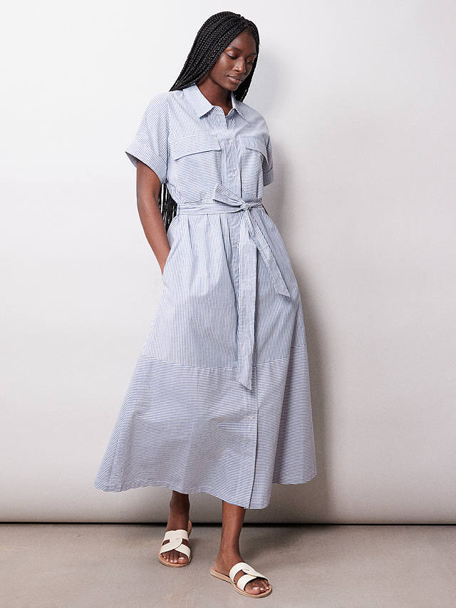 Albaray Ticking Organic Cotton Stripe Dress, Blue
