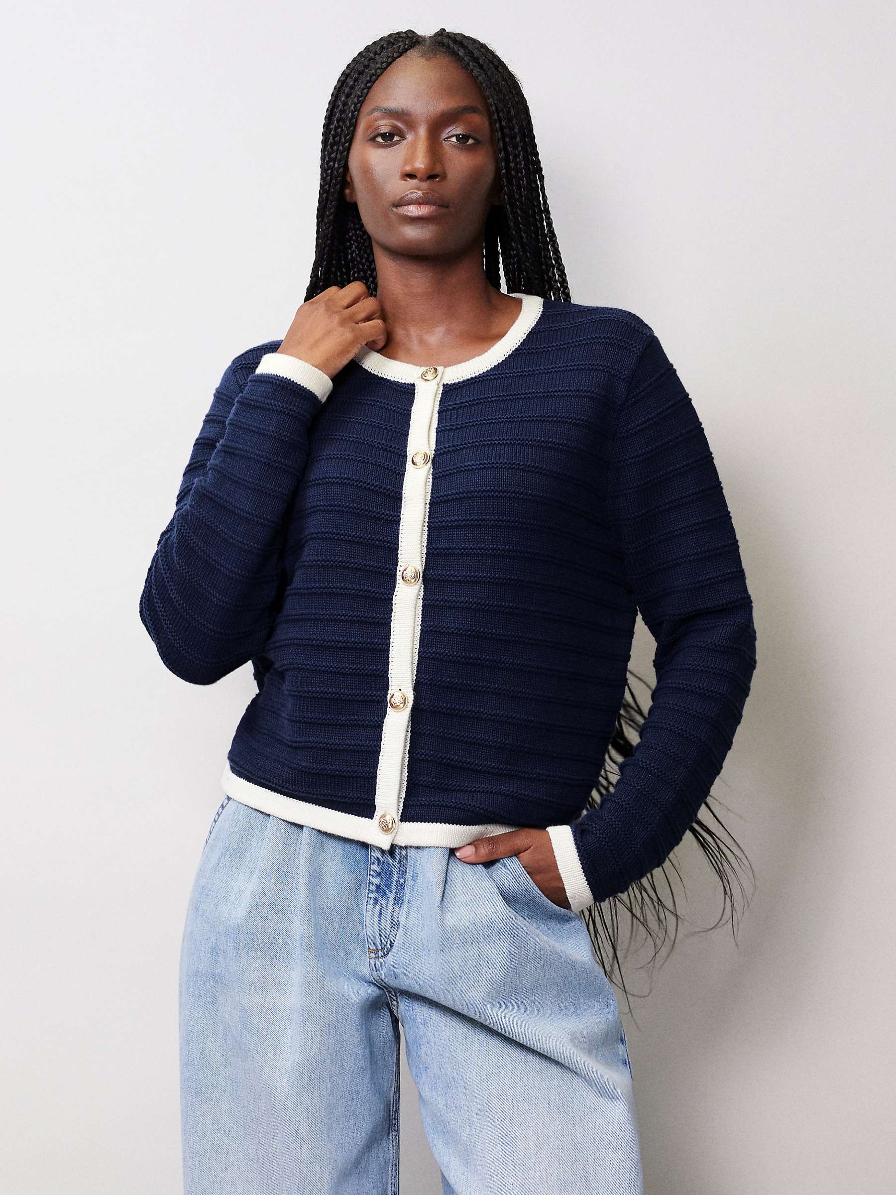 Buy Albaray Knitted Contrast Trim Cardigan/Jacket, Navy Online at johnlewis.com