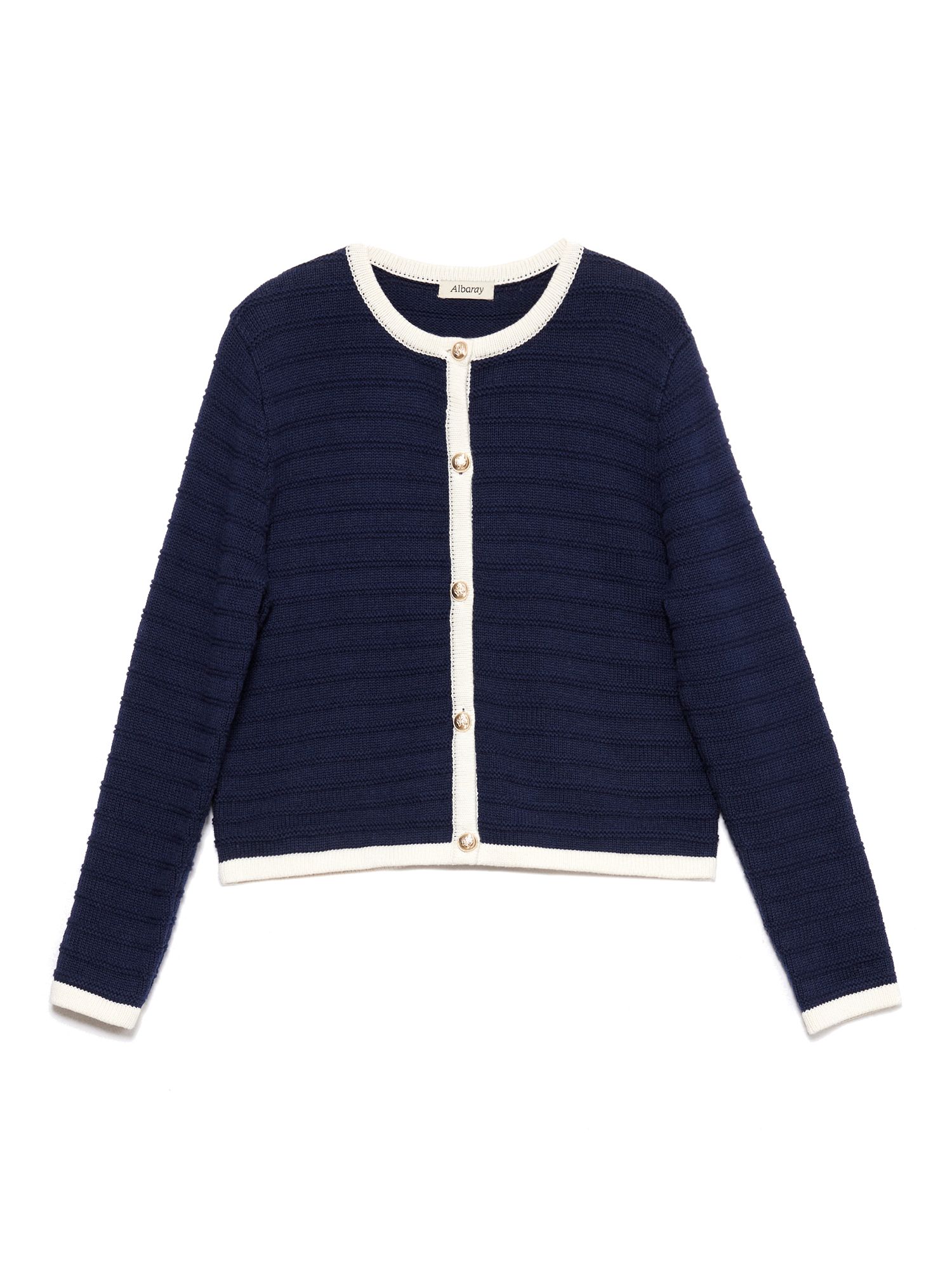 Buy Albaray Knitted Contrast Trim Cardigan/Jacket, Navy Online at johnlewis.com