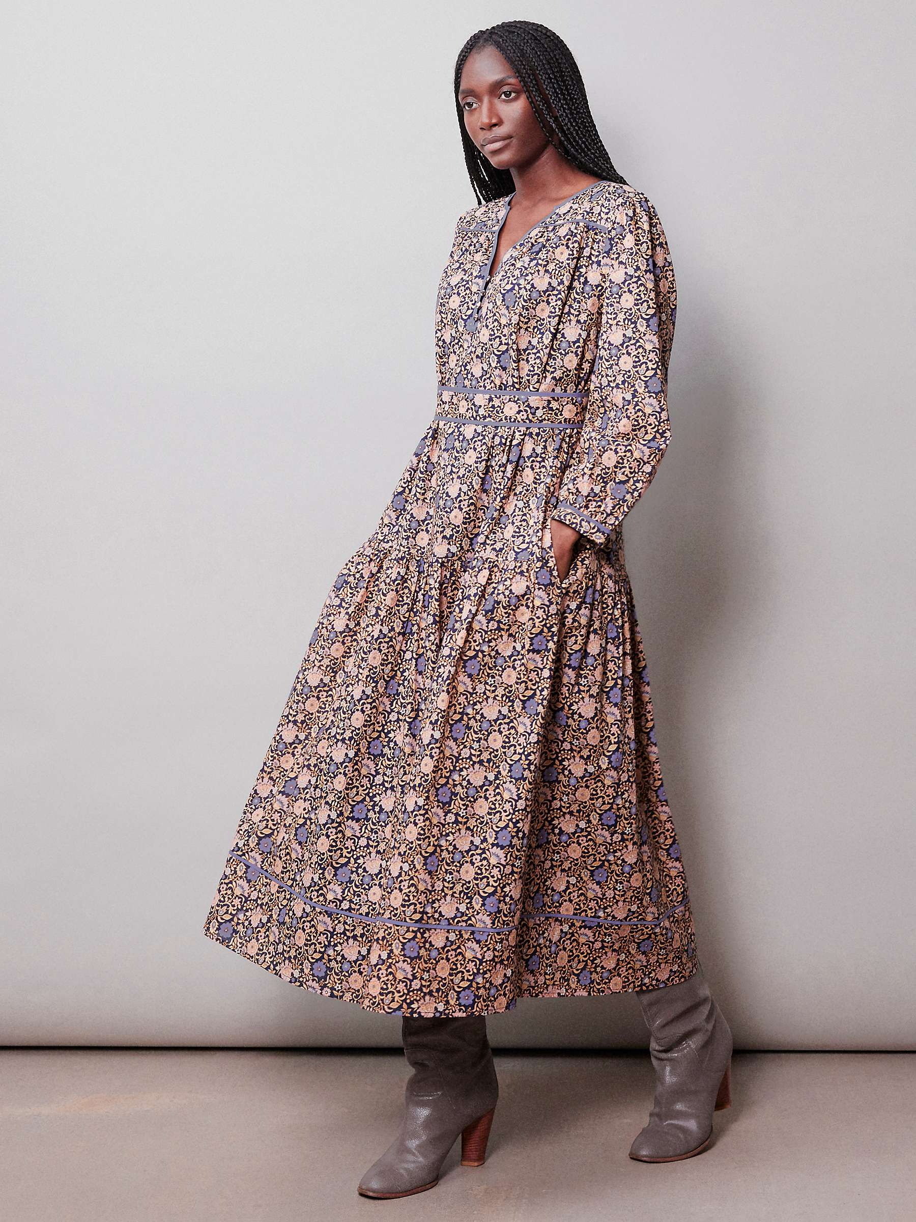 Buy Albaray Organic Cotton Boho Floral Dress, Navy/Multi Online at johnlewis.com