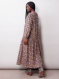 Albaray Organic Cotton Boho Floral Dress, Navy/Multi