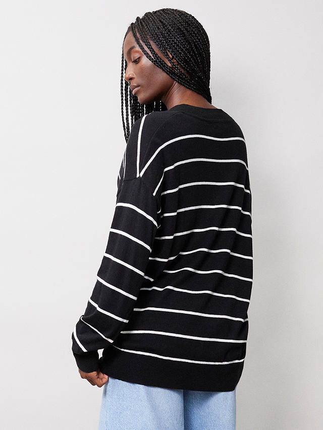 Albaray Silk Blend Stripe V Neck Jumper, Black/White