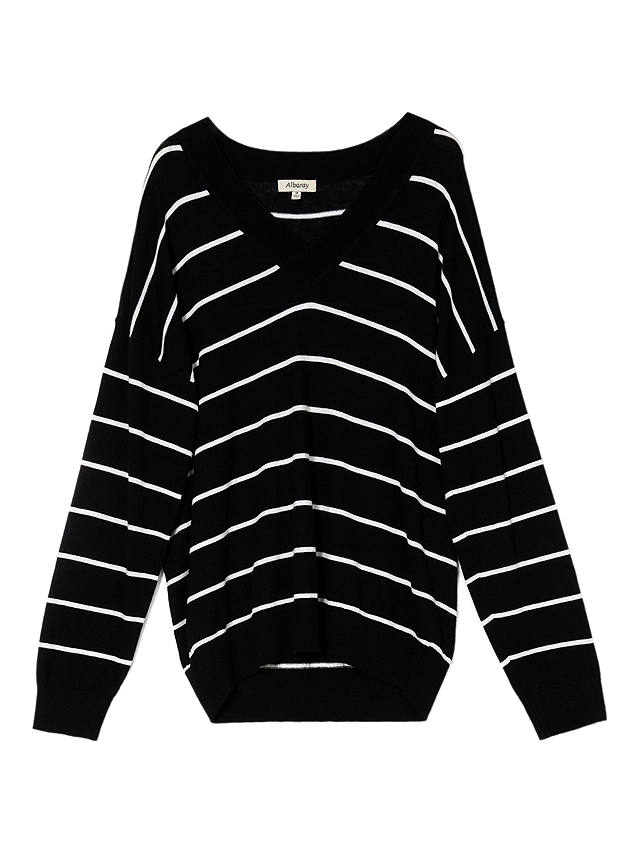 Albaray Silk Blend Stripe V Neck Jumper, Black/White