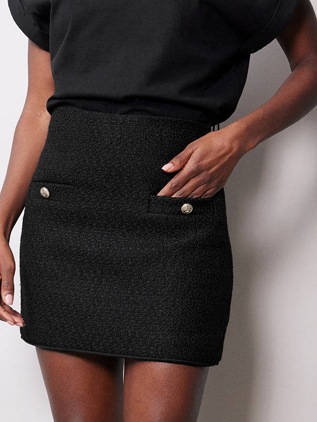 Albaray Tweed Wool Blend Mini Skirt, Black