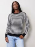 Albaray Silk Mix Stripe Crew Neck Jumper, Black/White