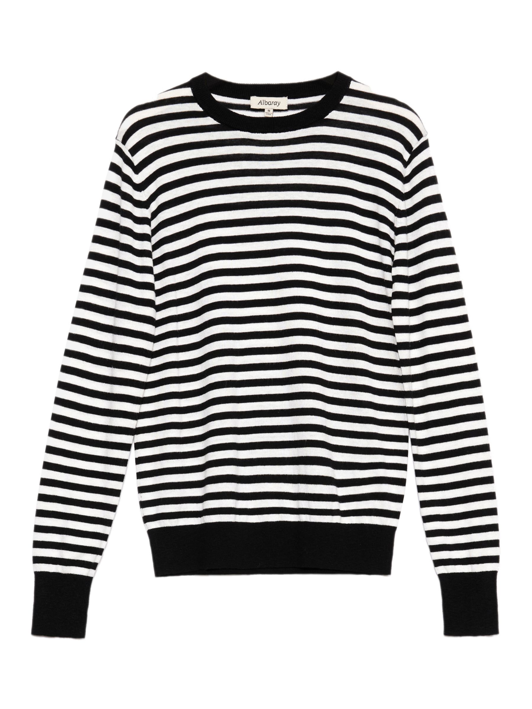 Albaray Silk Mix Stripe Crew Neck Jumper, Black/White, 16