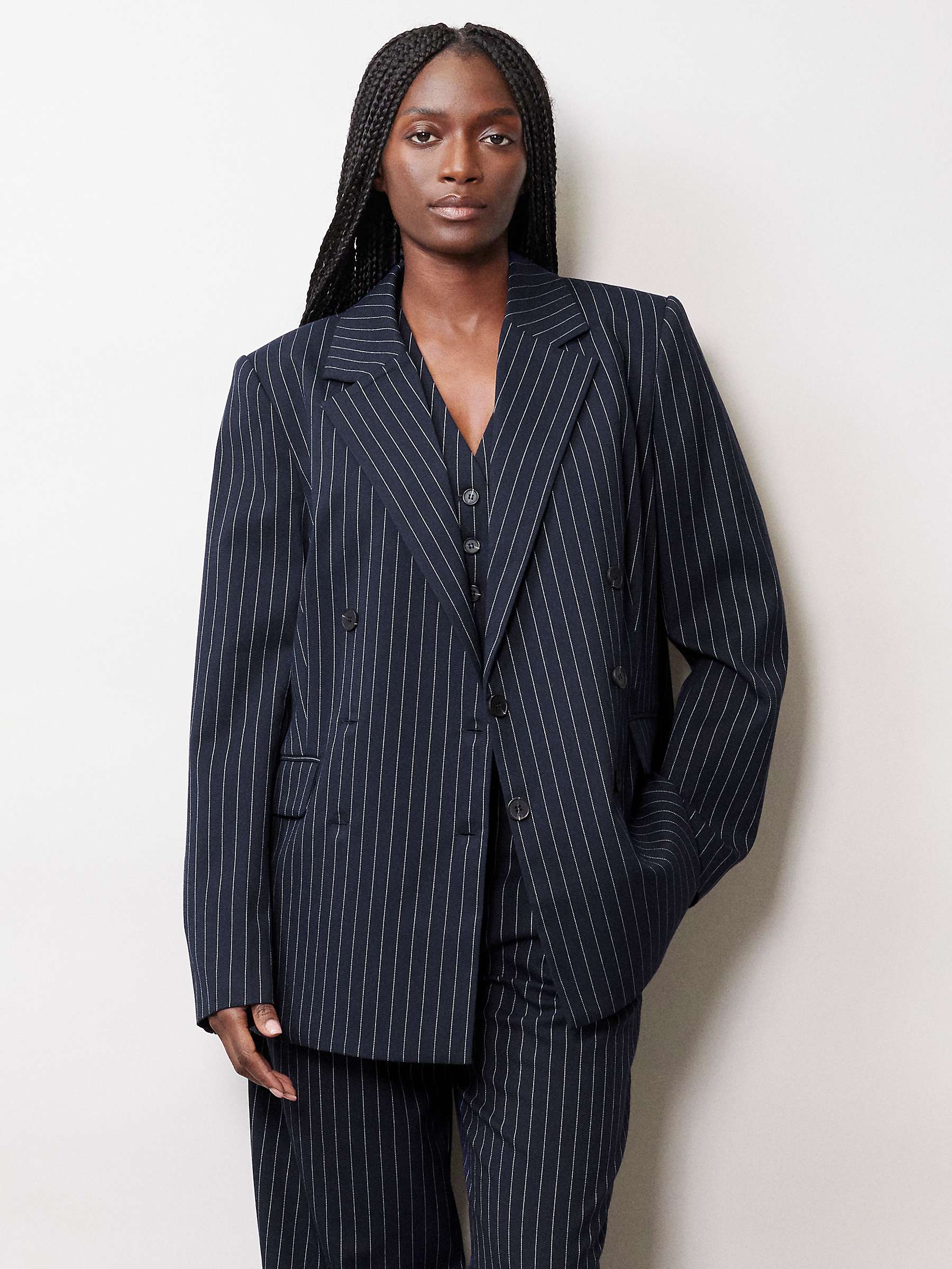 Buy Albaray Relaxed Fit Tailored Pinstripe Blazer, Navy Online at johnlewis.com