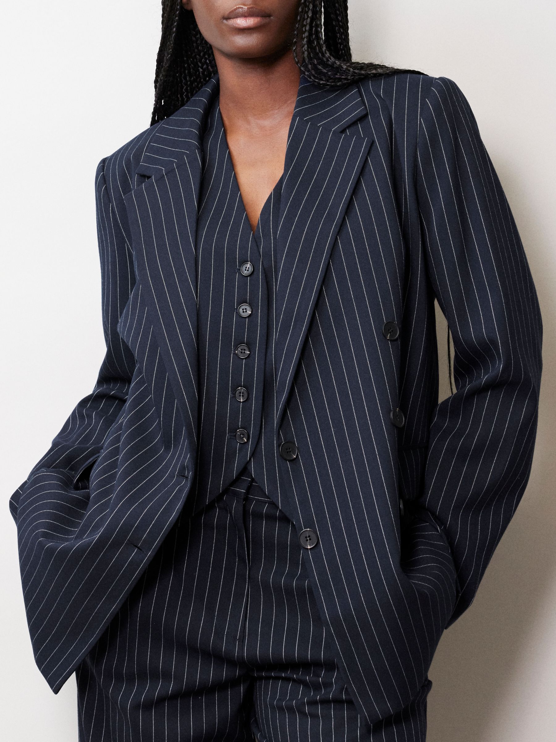 Albaray Relaxed Fit Tailored Pinstripe Blazer, Navy, 12