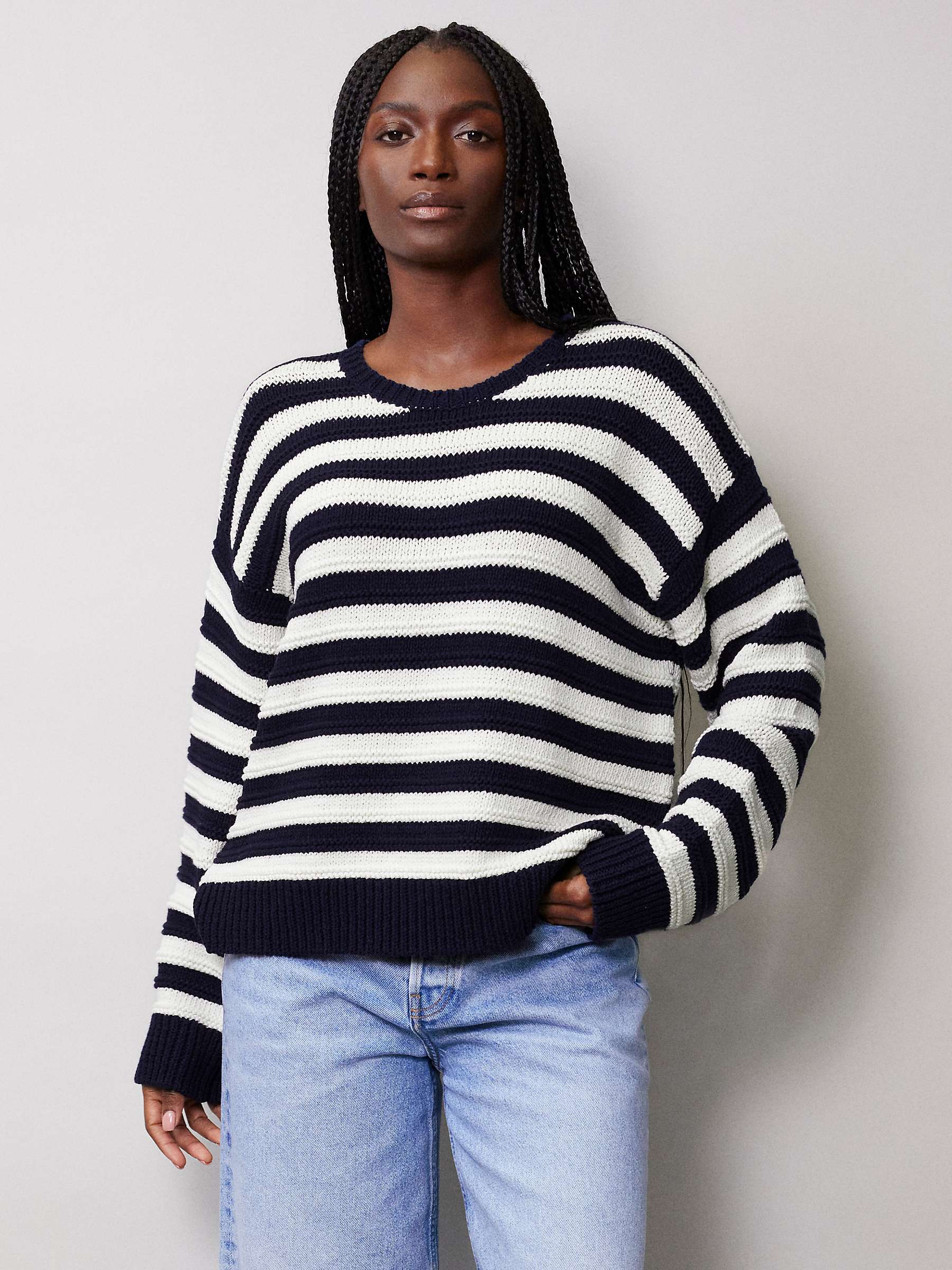 Buy Albaray Textured Stripe Cotton Jumper, Navy/White Online at johnlewis.com