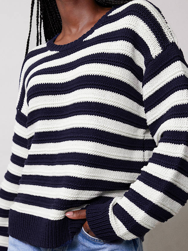 Albaray Textured Stripe Cotton Jumper, Navy/White