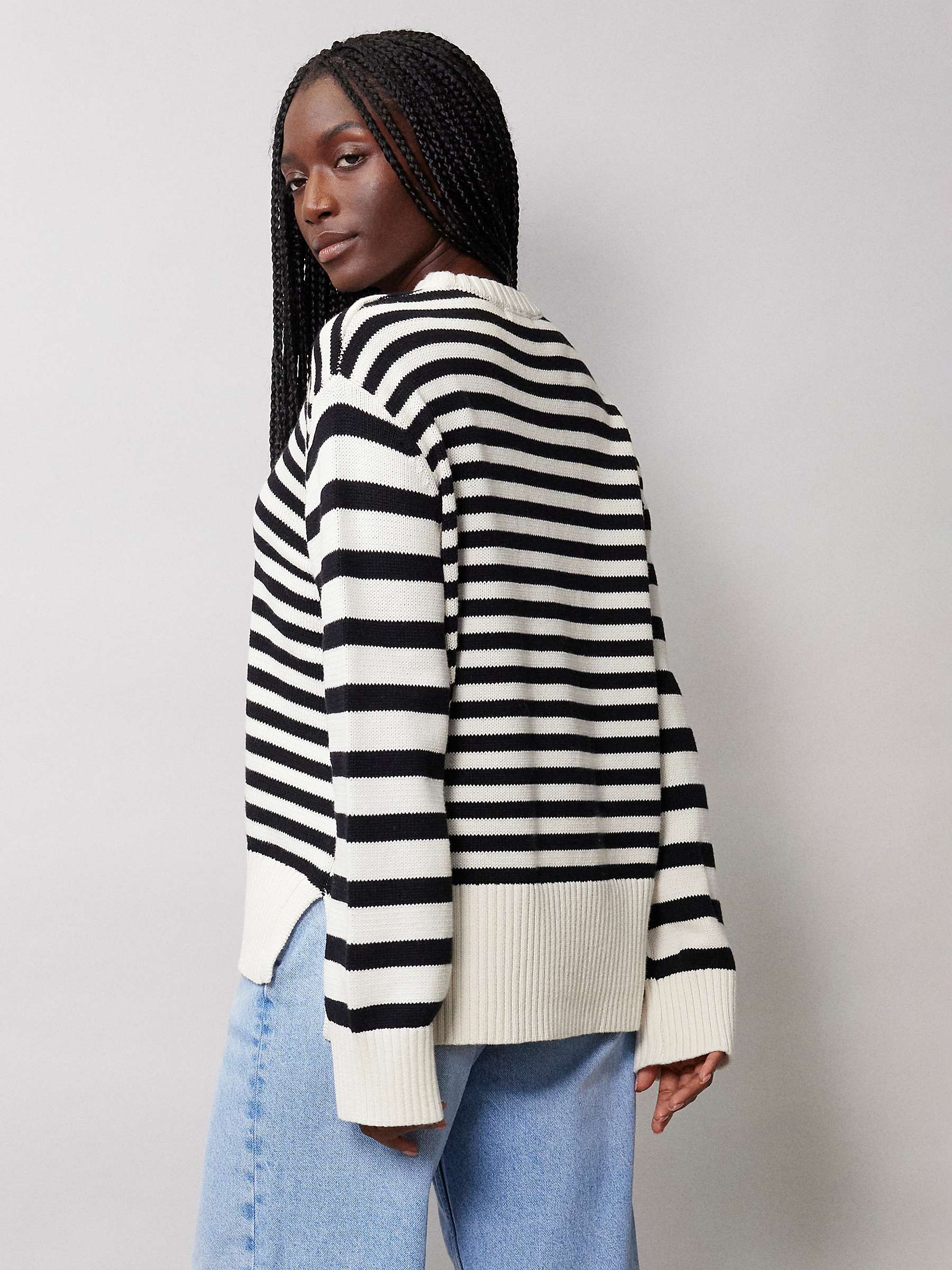 Buy Albaray Relaxed Fit Striped Cotton Jumper, Black/Cream Online at johnlewis.com