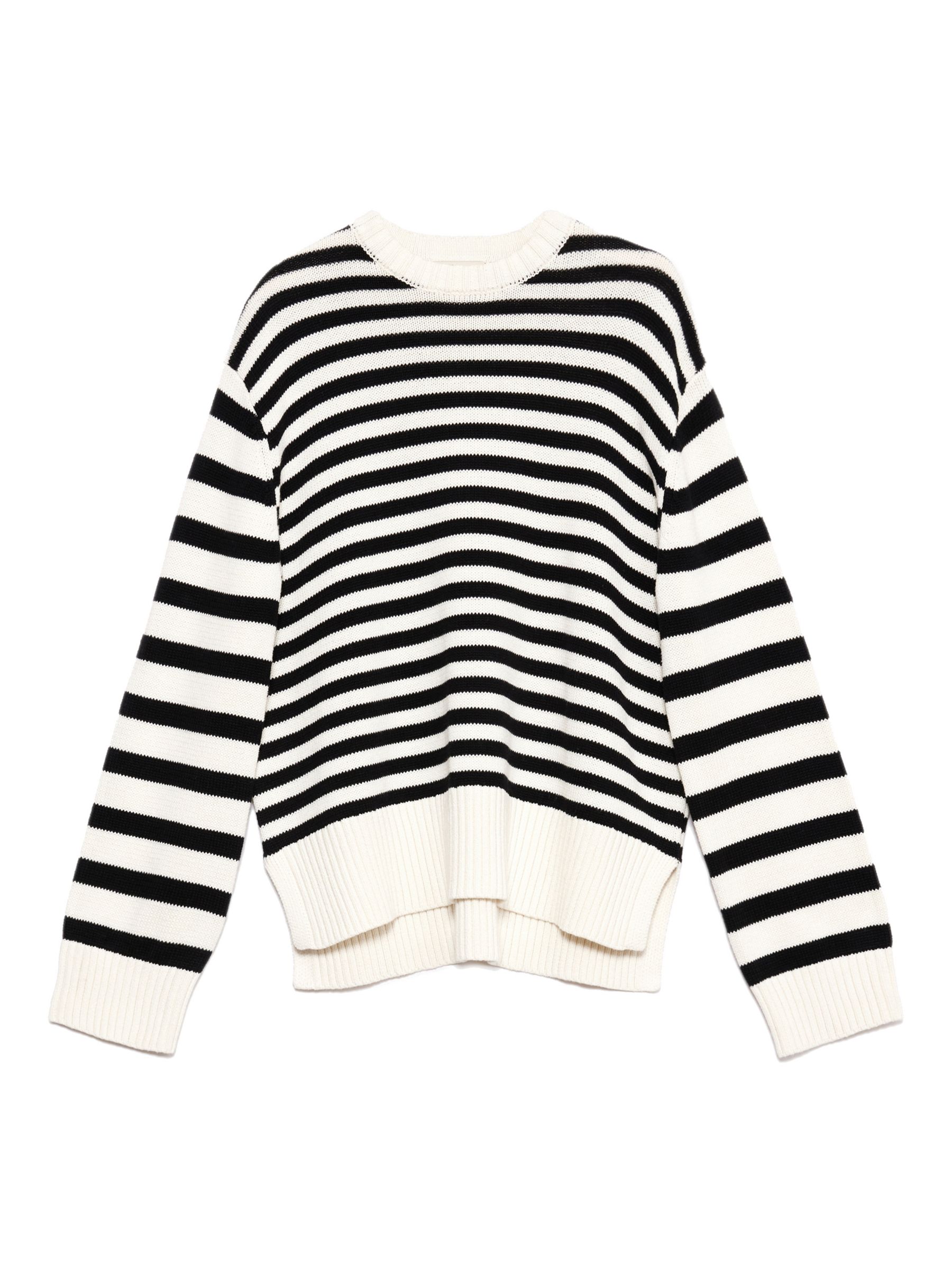 Albaray Relaxed Fit Striped Cotton Jumper, Black/Cream