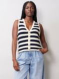 Albaray Textured Stripe Button Front Knitted Tank Top, Navy/Cream