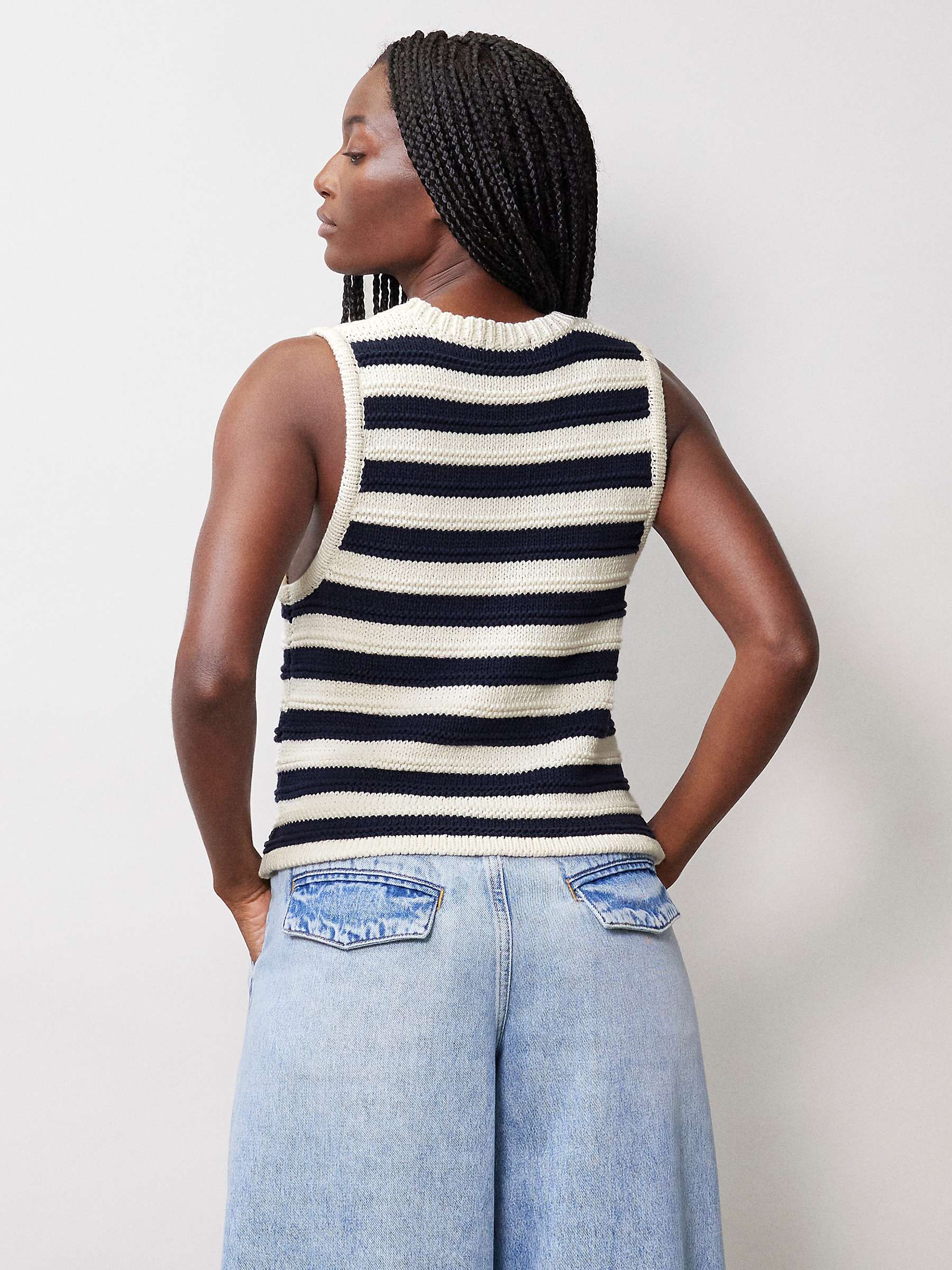 Buy Albaray Textured Stripe Button Front Knitted Tank Top, Navy/Cream Online at johnlewis.com