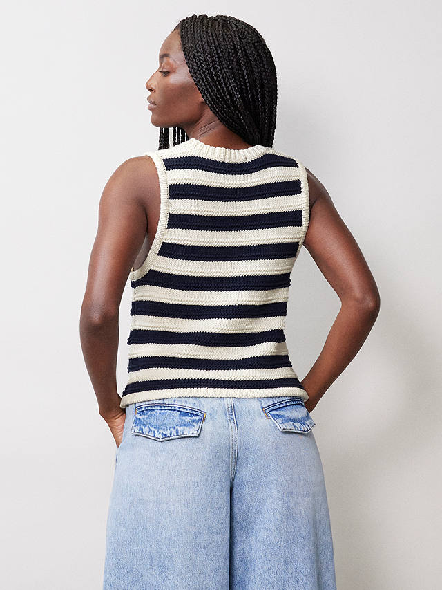 Albaray Textured Stripe Button Front Knitted Tank Top, Navy/Cream