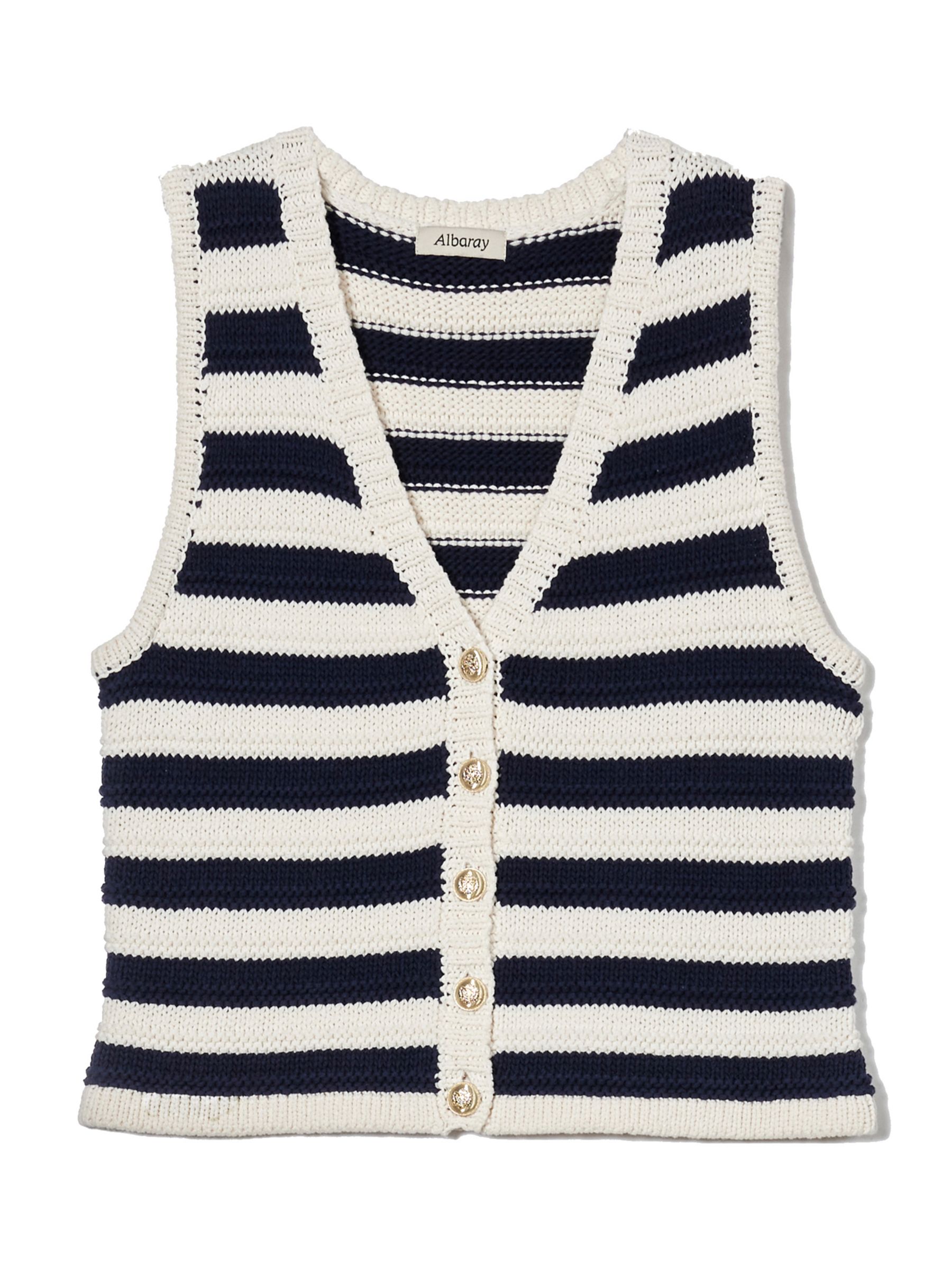 Buy Albaray Textured Stripe Button Front Knitted Tank Top, Navy/Cream Online at johnlewis.com