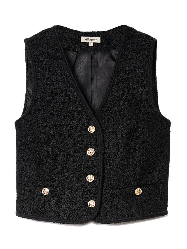 Albaray Wool Blend Tweed Waistcoat, Black