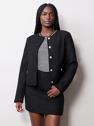 Albaray Collarless Tweed Jacket, Black