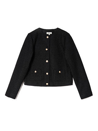 Albaray Collarless Tweed Jacket, Black