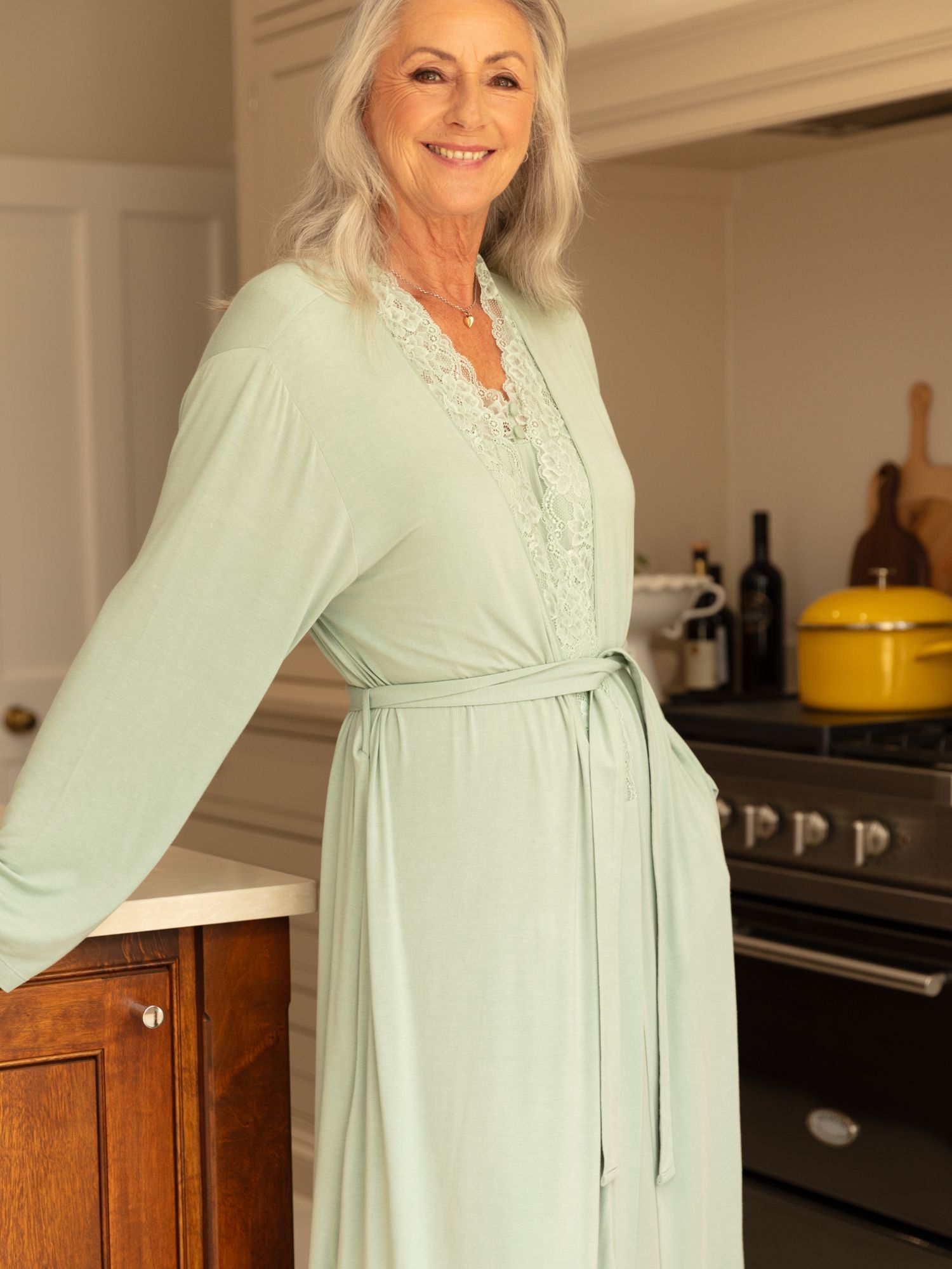 Buy Cyberjammies Julia Jersey Knit Lace Long Dressing Gown, Sage Online at johnlewis.com
