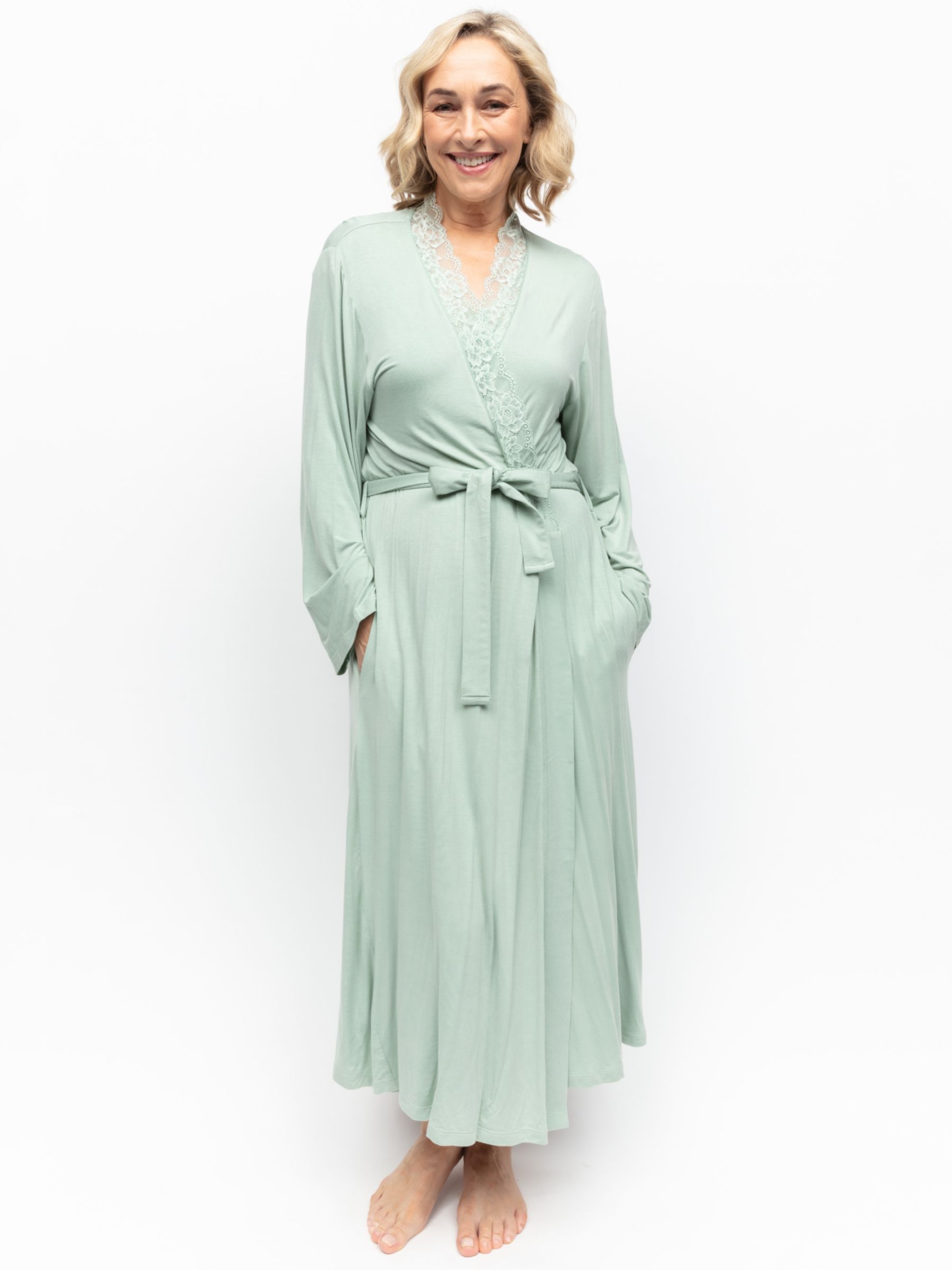 Buy Cyberjammies Julia Jersey Knit Lace Long Dressing Gown, Sage Online at johnlewis.com
