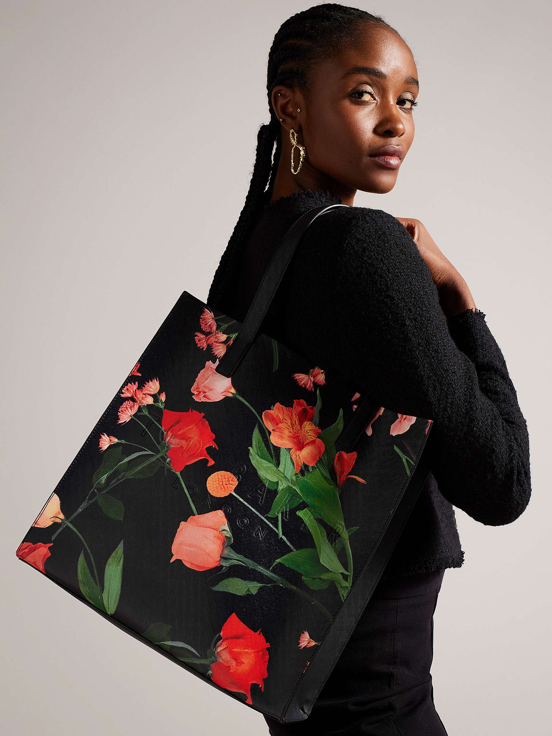 Buy Ted Baker Flircon Floral Print Large Icon Tote Bag, Black/Multi Online at johnlewis.com