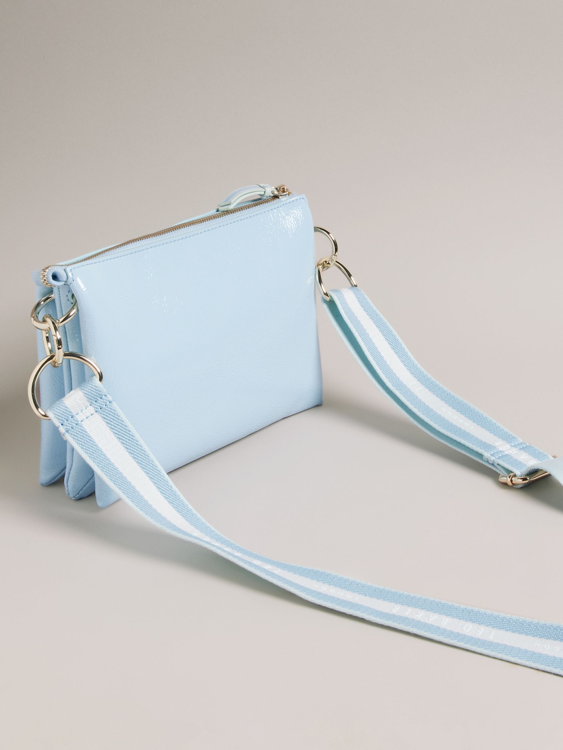 Ted Baker Darceyy Branded Strap Patent Leather Crossbody Bag, Light Blue, Stnd