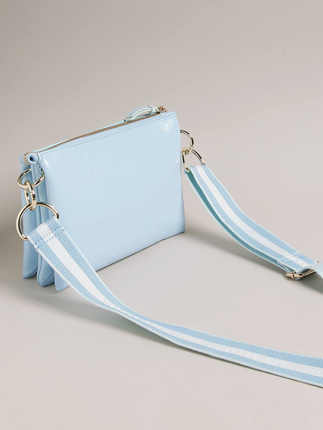 Ted Baker Darceyy Branded Strap Patent Leather Crossbody Bag, Light Blue