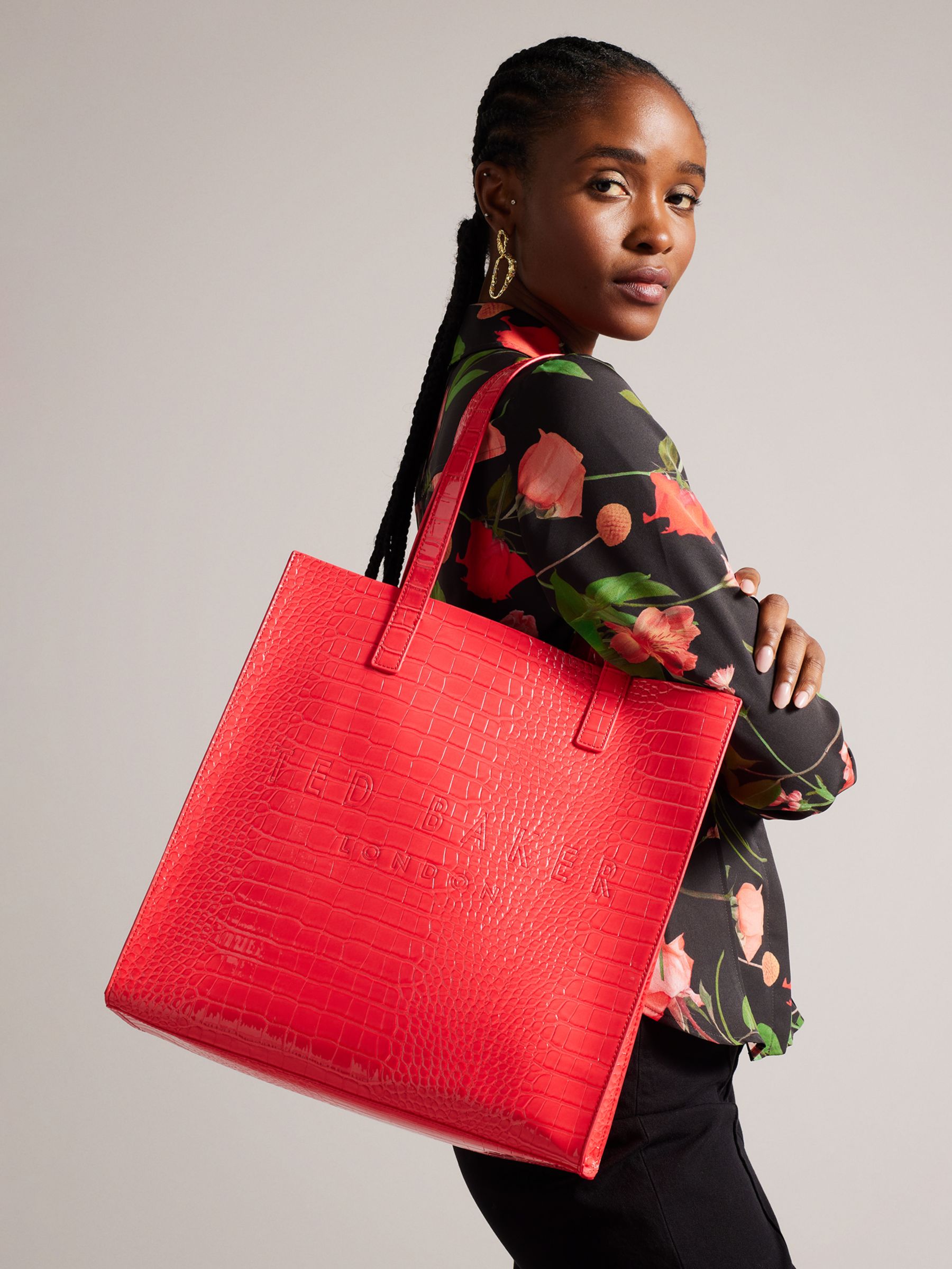 Ted Baker Croccon Large Icon Shopper Bag, Coral at John Lewis & Partners