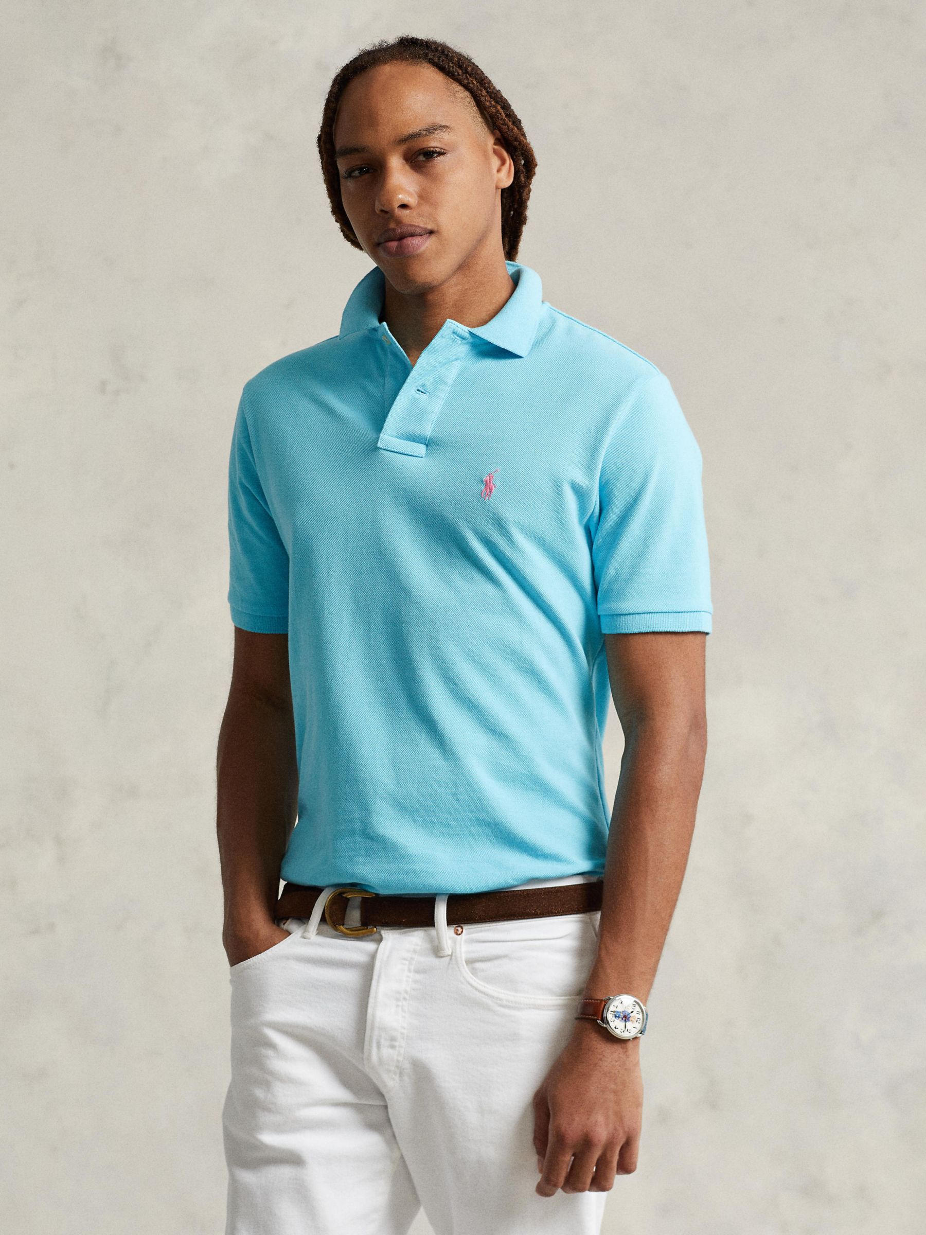 Polo Ralph Lauren Short Sleeve Custom Slim Polo Shirt, Turquoise Nova, S