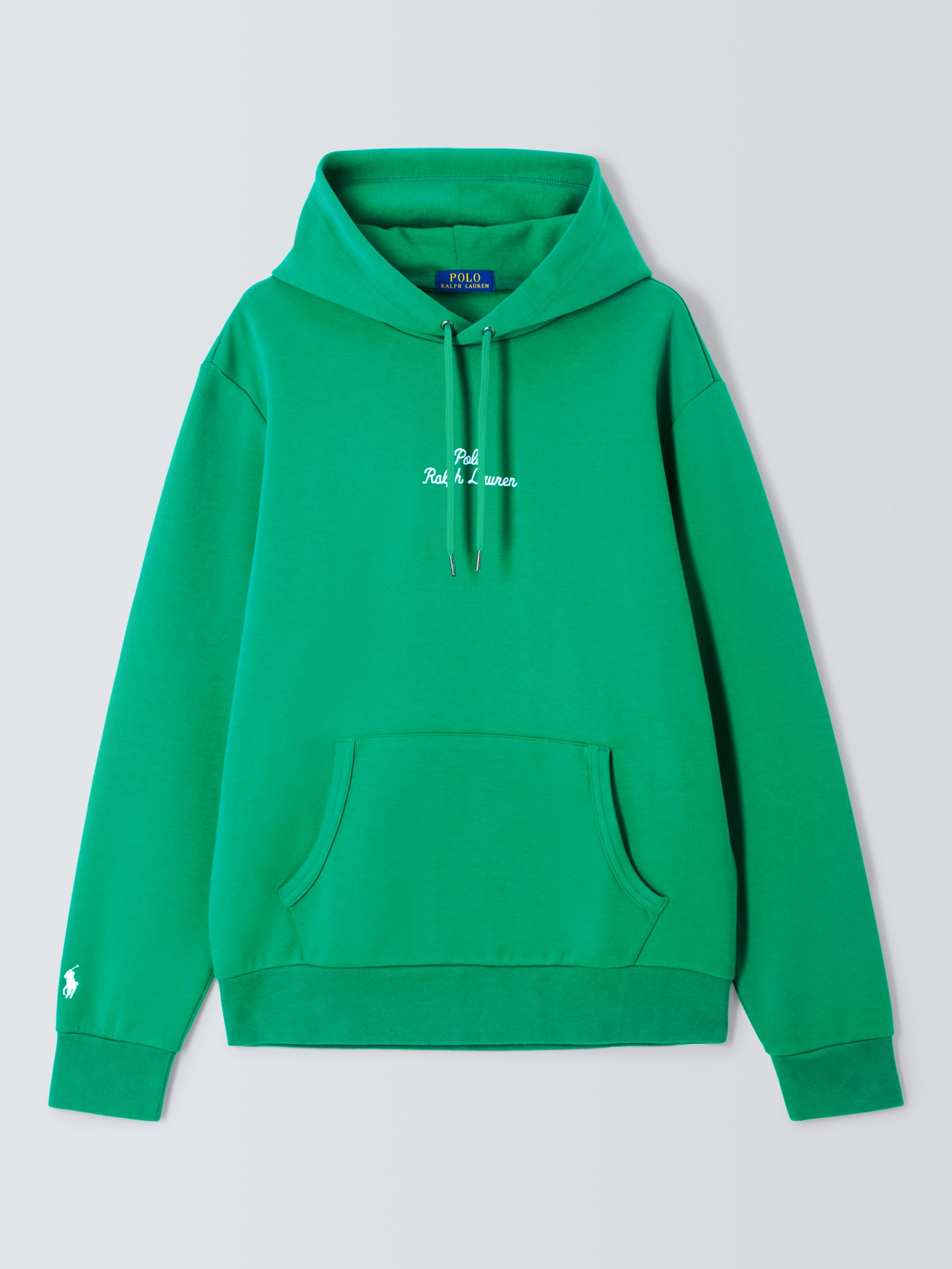 Polo Ralph Lauren Logo Double Knit Hoodie, Kayak Green at John Lewis ...