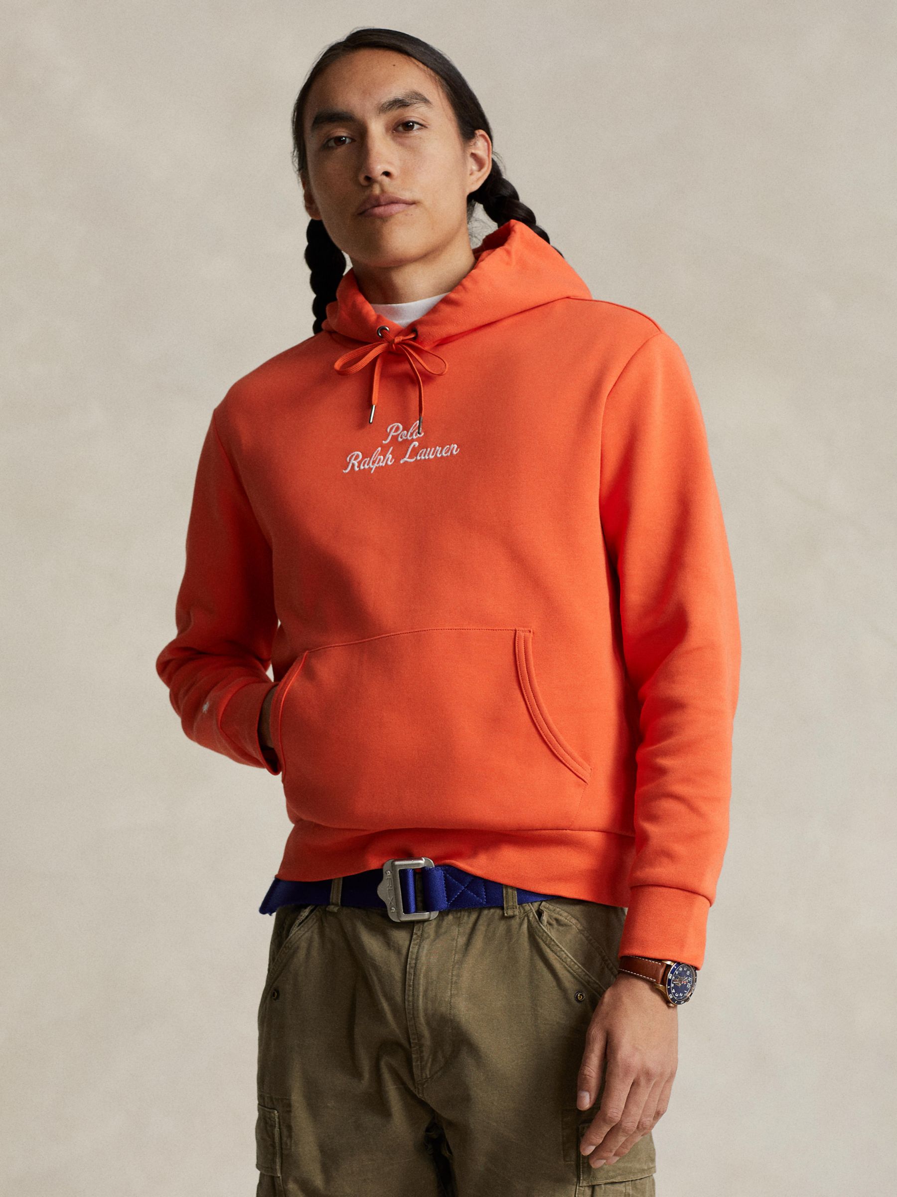 Ralph Lauren Logo Double Knit Hoodie, Orange, XL