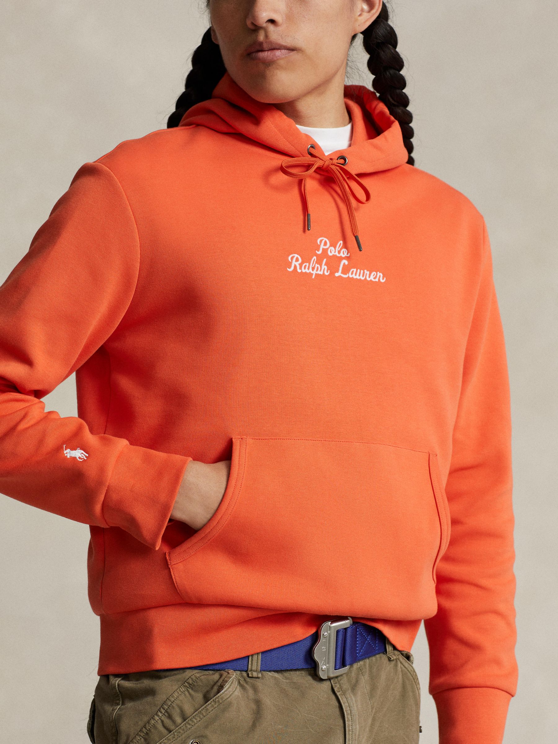 Ralph Lauren Logo Double Knit Hoodie, Orange, XL