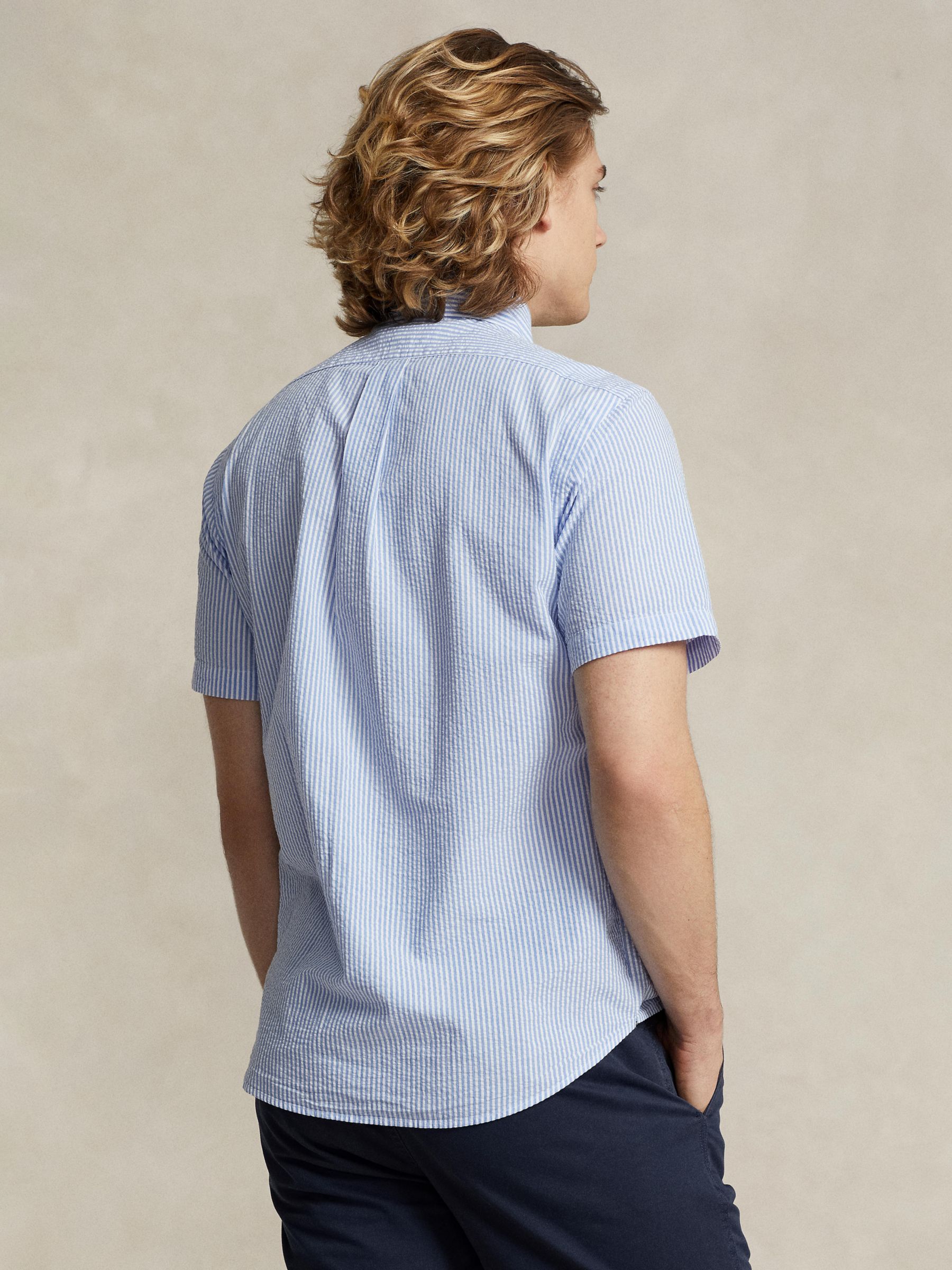 Ralph Lauren Custom Fit Striped Seersucker Shirt, Blue/White, M