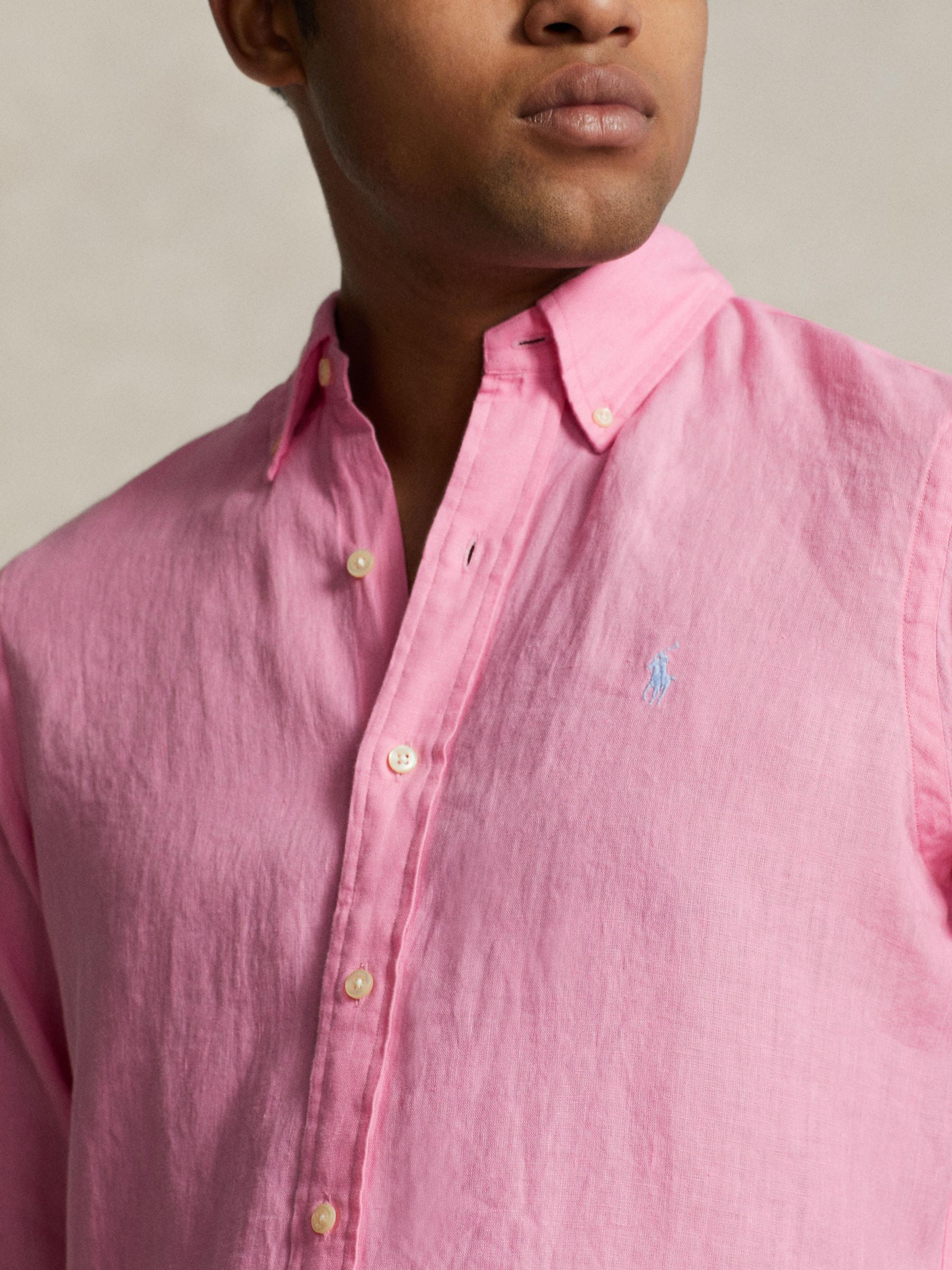 Buy Ralph Lauren Tailored Fit Long Sleeve Linen Shirt, Florida Pink Online at johnlewis.com