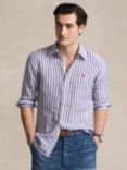 Ralph Lauren Stripe Linen Long Sleeve Shirt, Blue/White