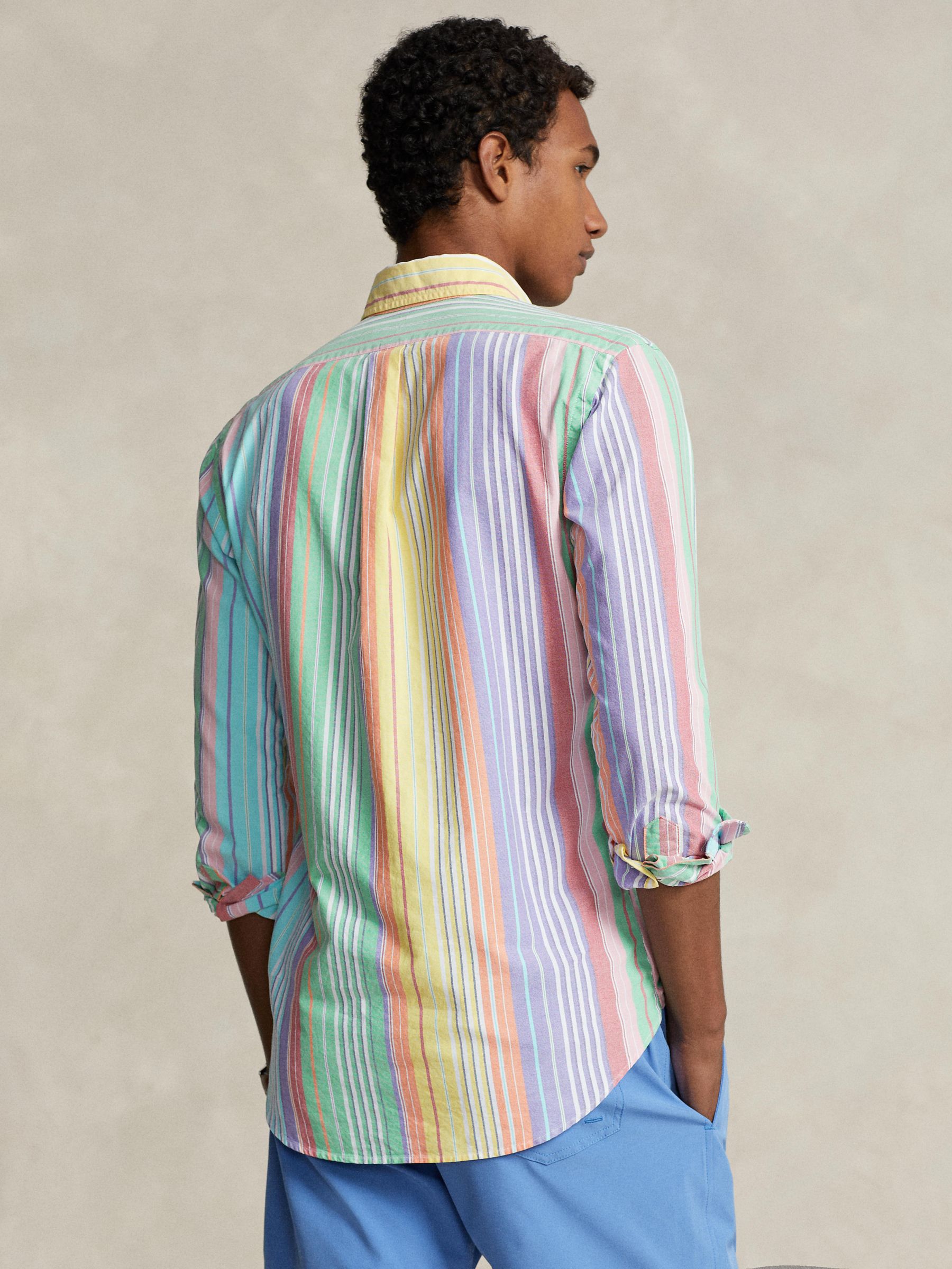 Polo Ralph Lauren Custom Fit Striped Oxford Fun Shirt, 6346a Green/Ylwmulti, M