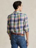 Ralph Lauren Linen Long Sleeve Check Shirt, Navy/Pink/Multi