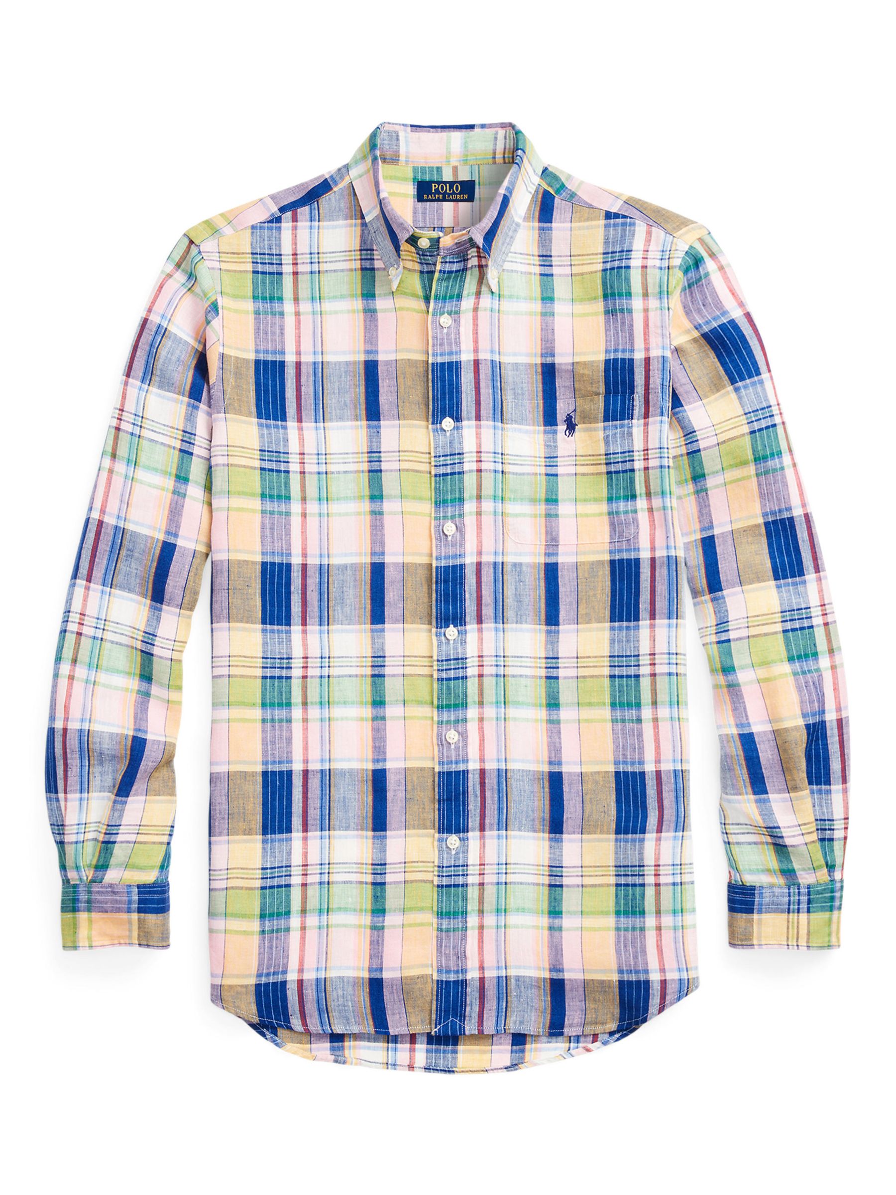 Buy Ralph Lauren Linen Long Sleeve Check Shirt, Navy/Pink/Multi Online at johnlewis.com